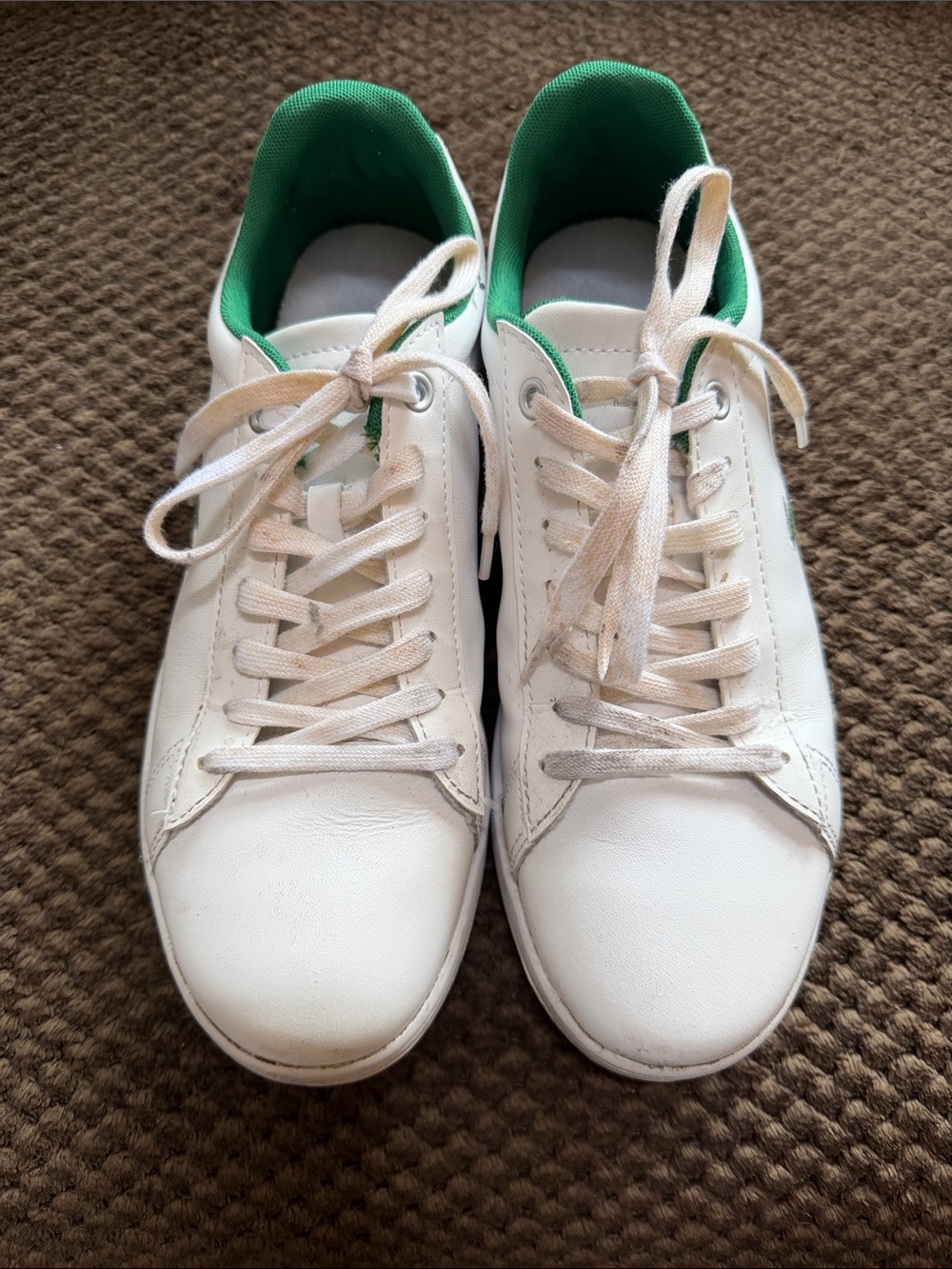 Lacoste White Leather Sneakers with Green Lining